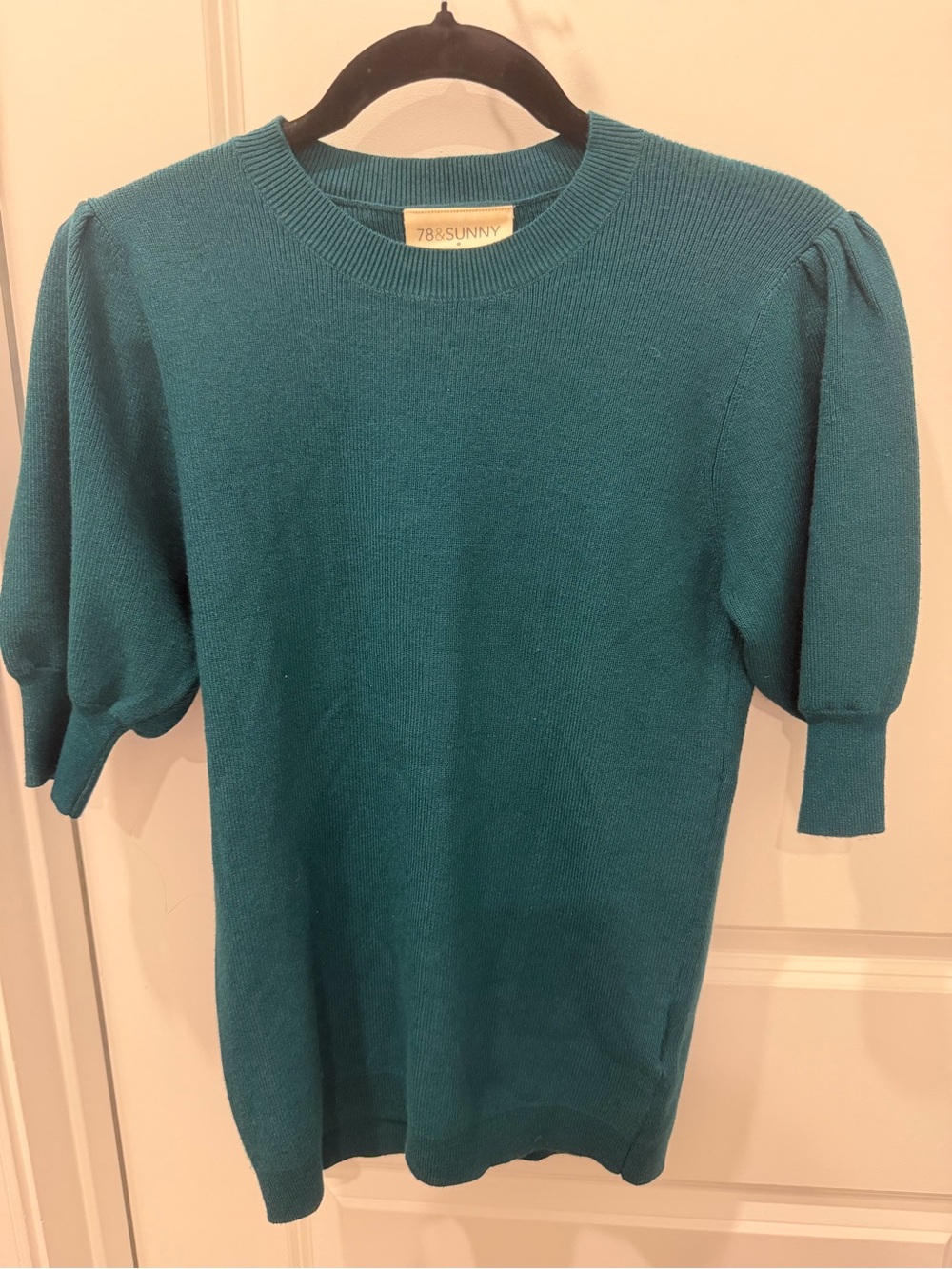 78&Sunny Teal Puff-Sleeve Crewneck Sweater
